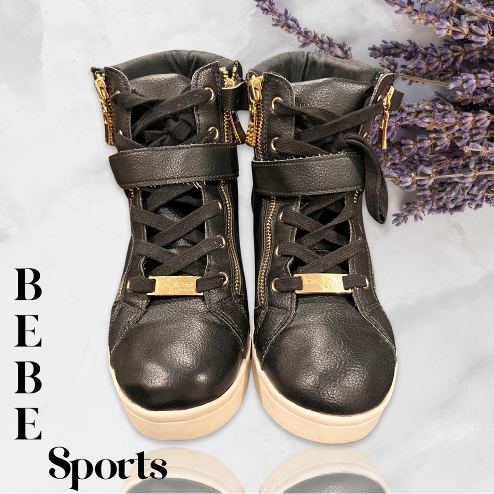 Bebe size 8 gold accent vintage black fashion sneakers
